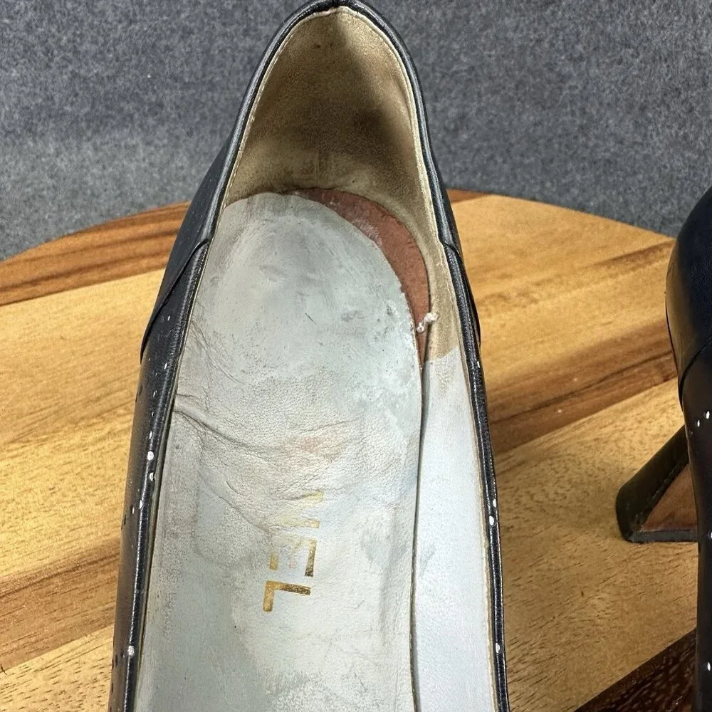 Chanel Womens Pumps Blue Leather Sz 36/6 Mark Punch CC Logo Heels Square Toe
